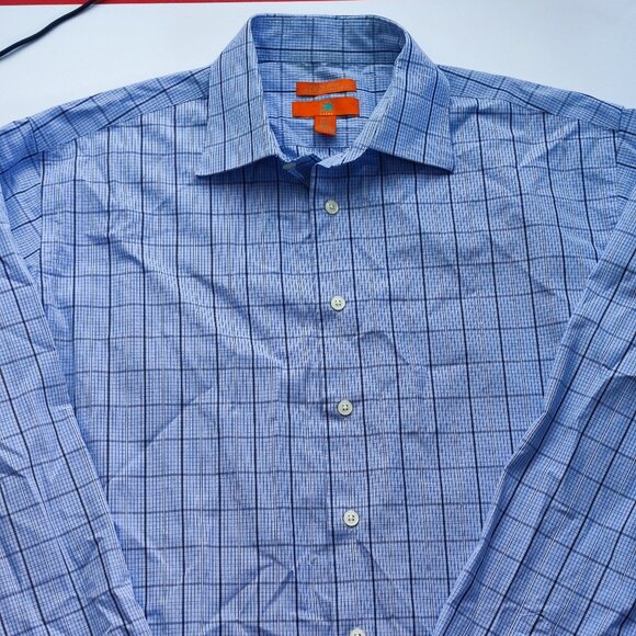 Egara dress shirt slim fit light blue checkered men's size 16.5 36-37 Tall - Picture 2 of 10